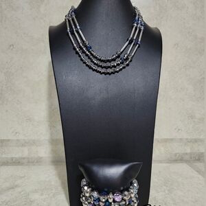 Chic Silver and Blue Multi-Strand Necklace Set
